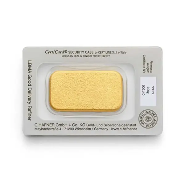 100 g Goldbarren (gegossen) – C. Hafner