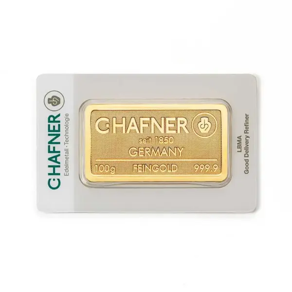 100 g Goldbarren (geprägt) – C. Hafner
