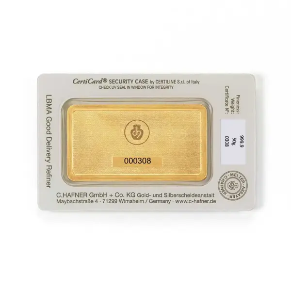50 g Goldbarren (geprägt) – C. Hafner