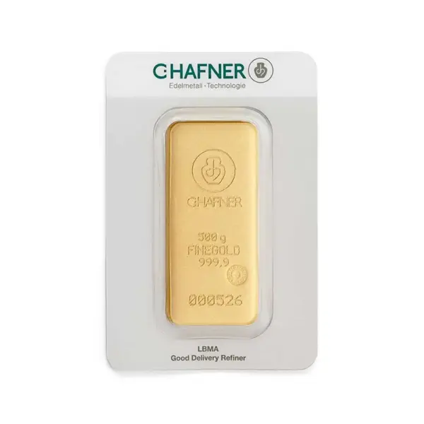500 g Goldbarren (gegossen) – C. Hafner