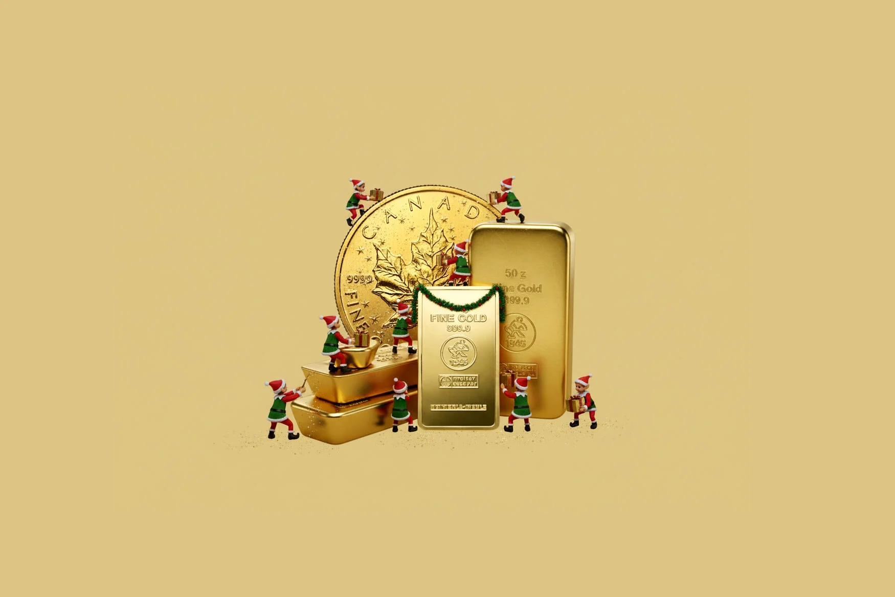 Goldbarren und Goldmünzen