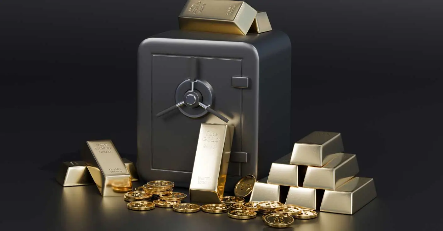 Tresor, Goldbarren und Goldm&uuml;nzen