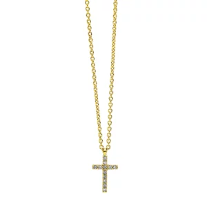 18kt Gelbgold Collier mit Kreuzanhänger und 12 Brillanten