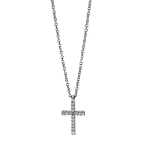 18kt Weißgold Collier mit Kreuzanhänger und 15 Brillanten von 0,08 ct