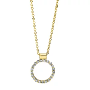 18kt Gelbgold Collier mit Kreis-Anhänger und 21 Brillanten